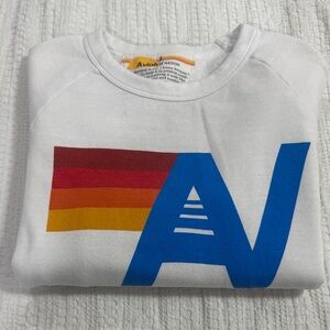 Aviator Nation White Sweatshirt with Blue and Multicolor Logo